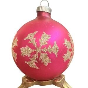 Vtg 1960 Shiny Brite Mercury Glass Snowflake Stenciled‎ Matte Pink Ornament 3"